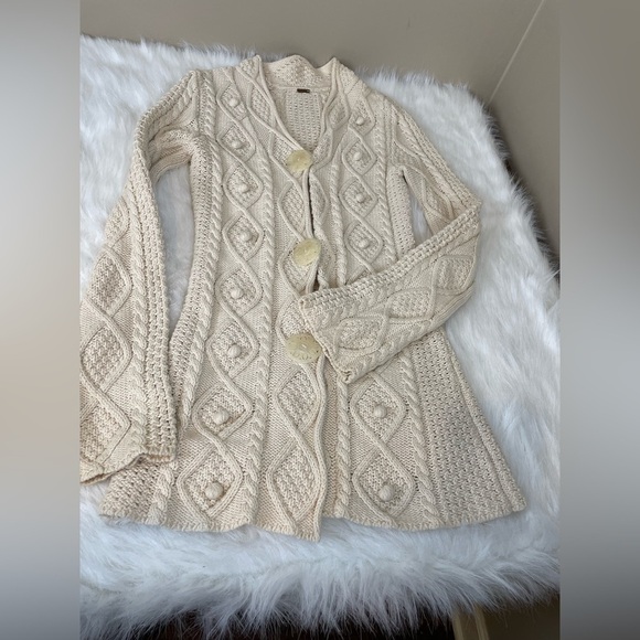 Free People Cotton Cream Ivory Cable Knit Sweater - Picture 1 of 14
